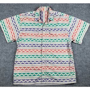 Men's Aztec Print Button Up Shirt - Tan, Green, Orange, Purple Large